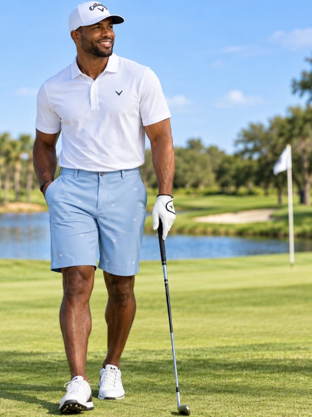 ⛳ Callaway Men’s Size 38 Light Blue w/White Chevron Performance Golf Shorts